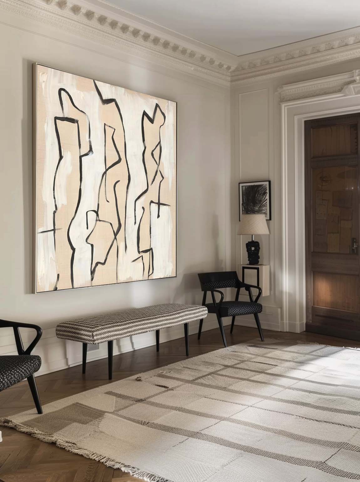 Vintage Minimalist People Painting Neutral Toned Minimalist Painting Neutral Beige Tone Wall Decor