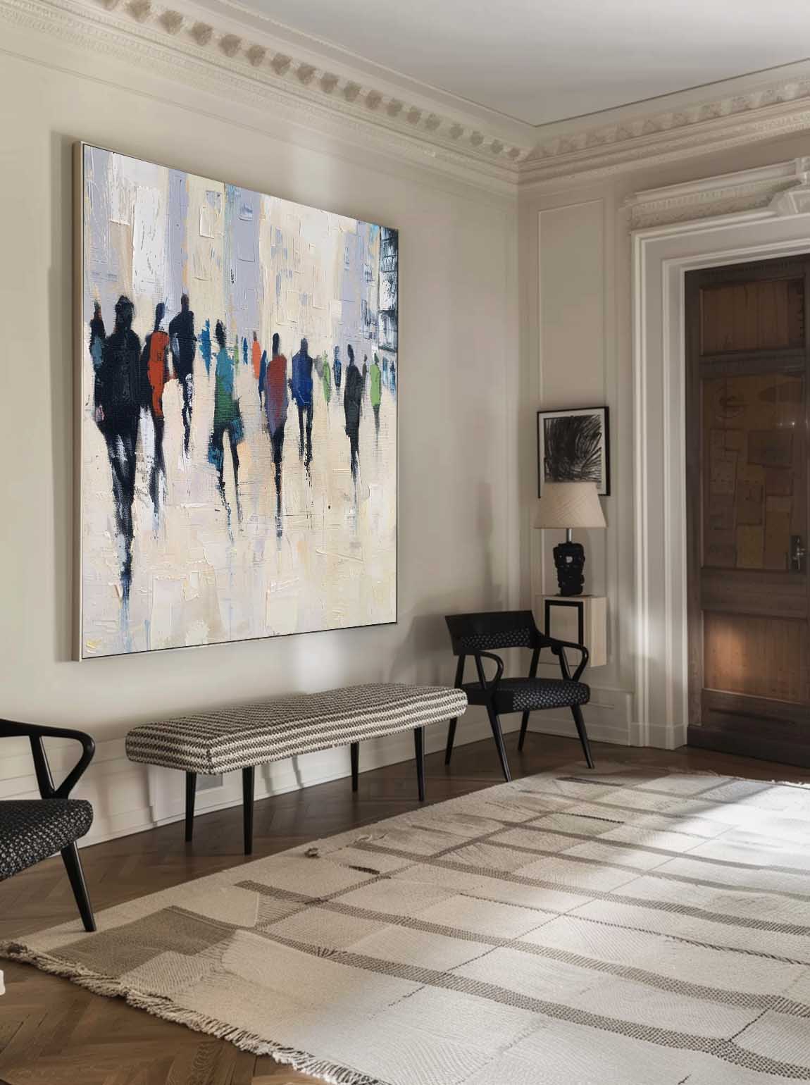 Vintage Black And Beige People Abstract Painting Neutral Beige Abstract Wall Art Minimalist Wabi Sabi Wall Art