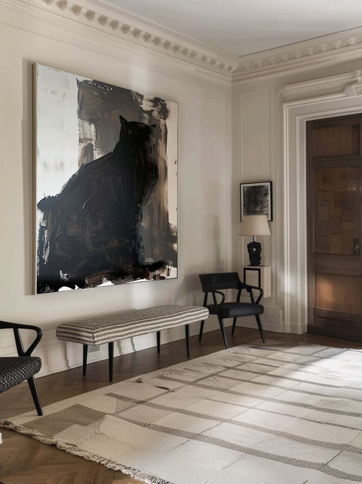 Vintage Black And Gray Abstract Oil Painting Vintage Minimalist Black Canvas Art Original Abstract Oil Painting