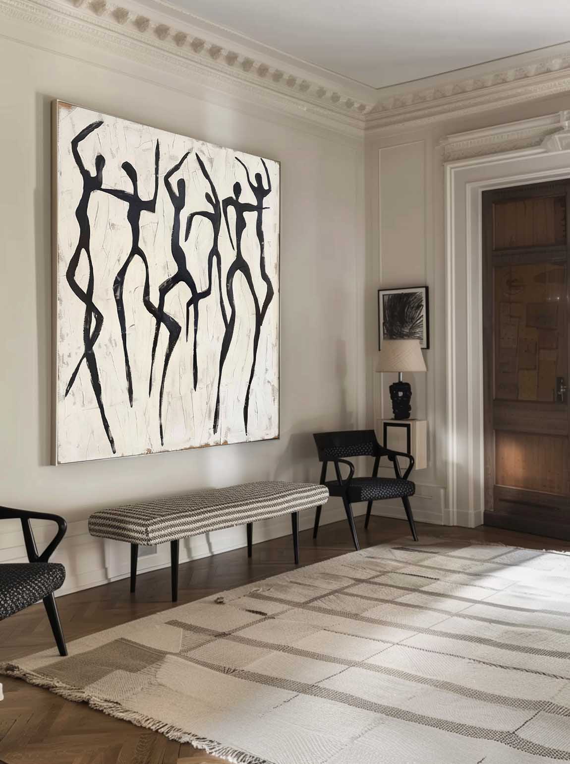Vintage Black People Abstract Oil Painting Handcrafted Black Abstract Art On Canvas Large Scale Figure Line Texture Painting