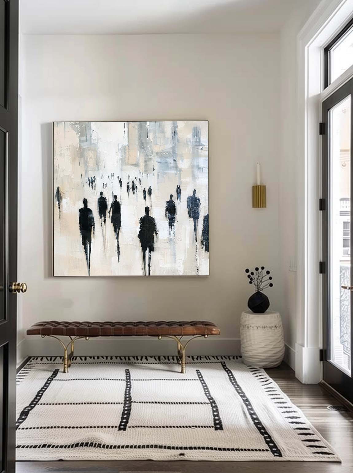 Vintage Black Abstract Oil Painting Original Black Beige Minimalist Wall Art Neutral Beige & Black Painting On Canvas