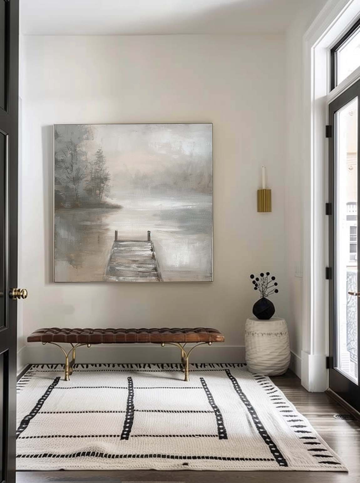 Vintage Beige Landscape Wall Art Large Beige Landscape Painting Original Vintage Beige Minimalist Art