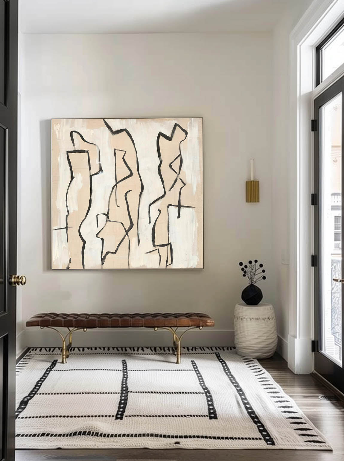Vintage Minimalist People Painting Neutral Toned Minimalist Painting Neutral Beige Tone Wall Decor