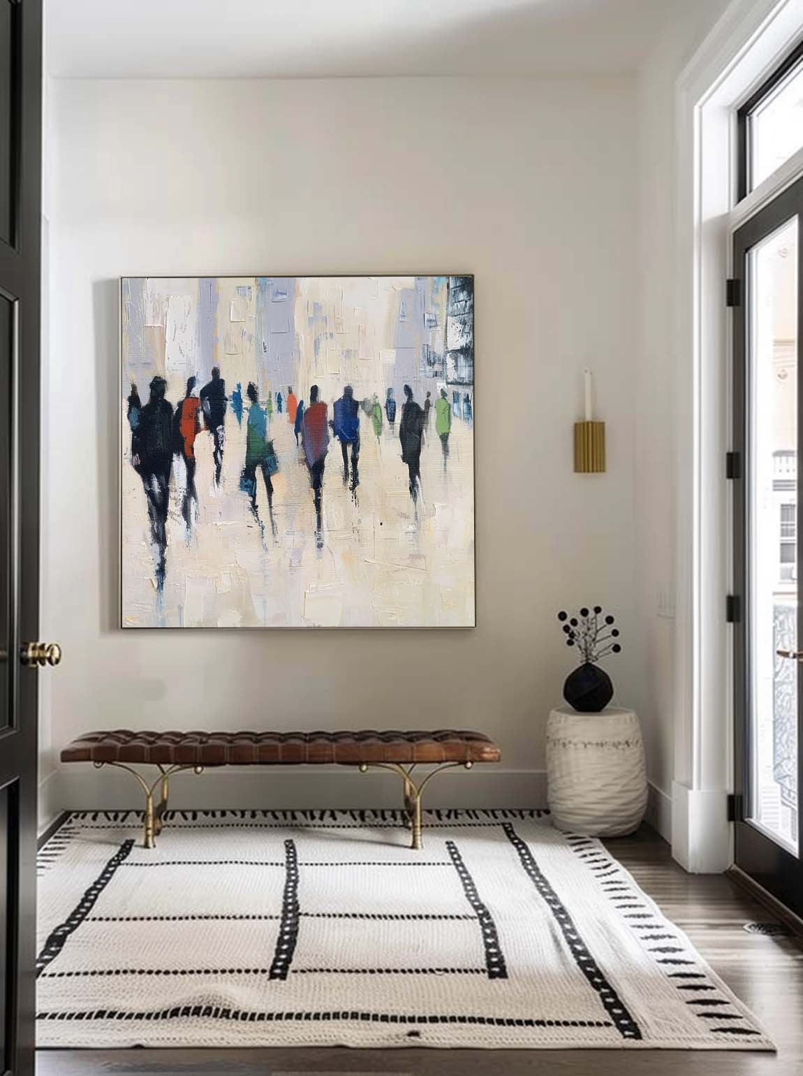 Vintage Black And Beige People Abstract Painting Neutral Beige Abstract Wall Art Minimalist Wabi Sabi Wall Art