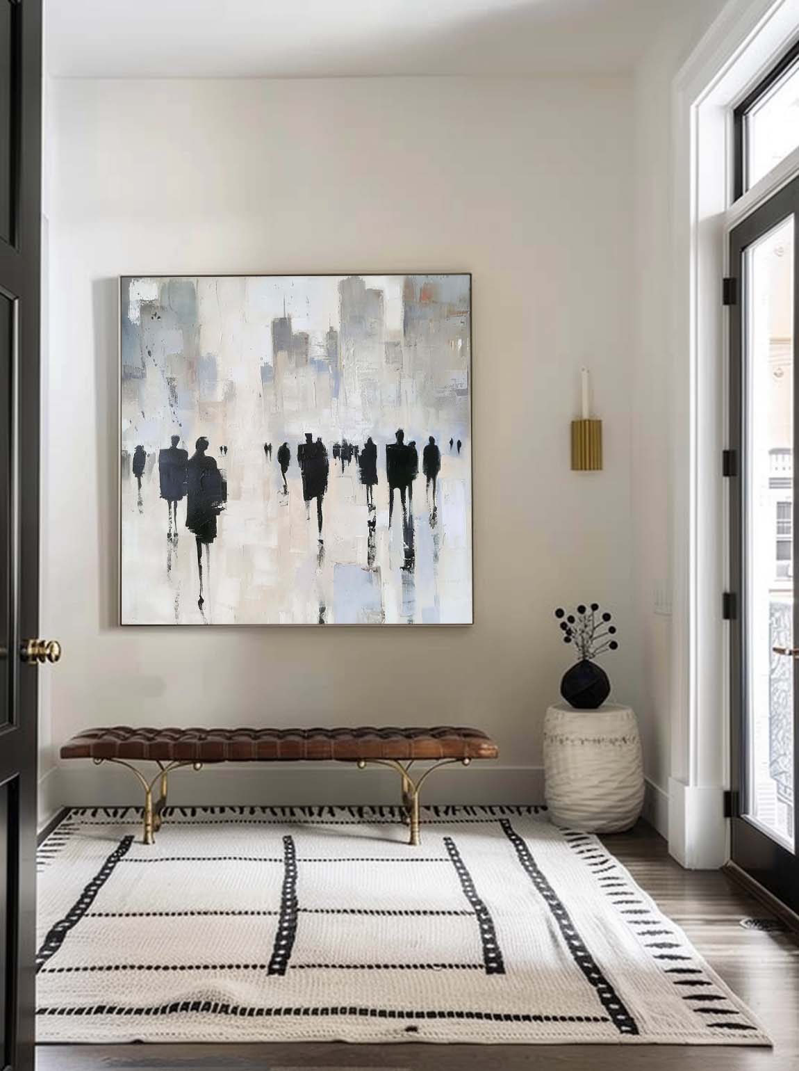 Minimalist Retro Black And Beige Canvas Painting Neutral Wabi Sabi Abstract Oil Painting Large Canvas Wall Art