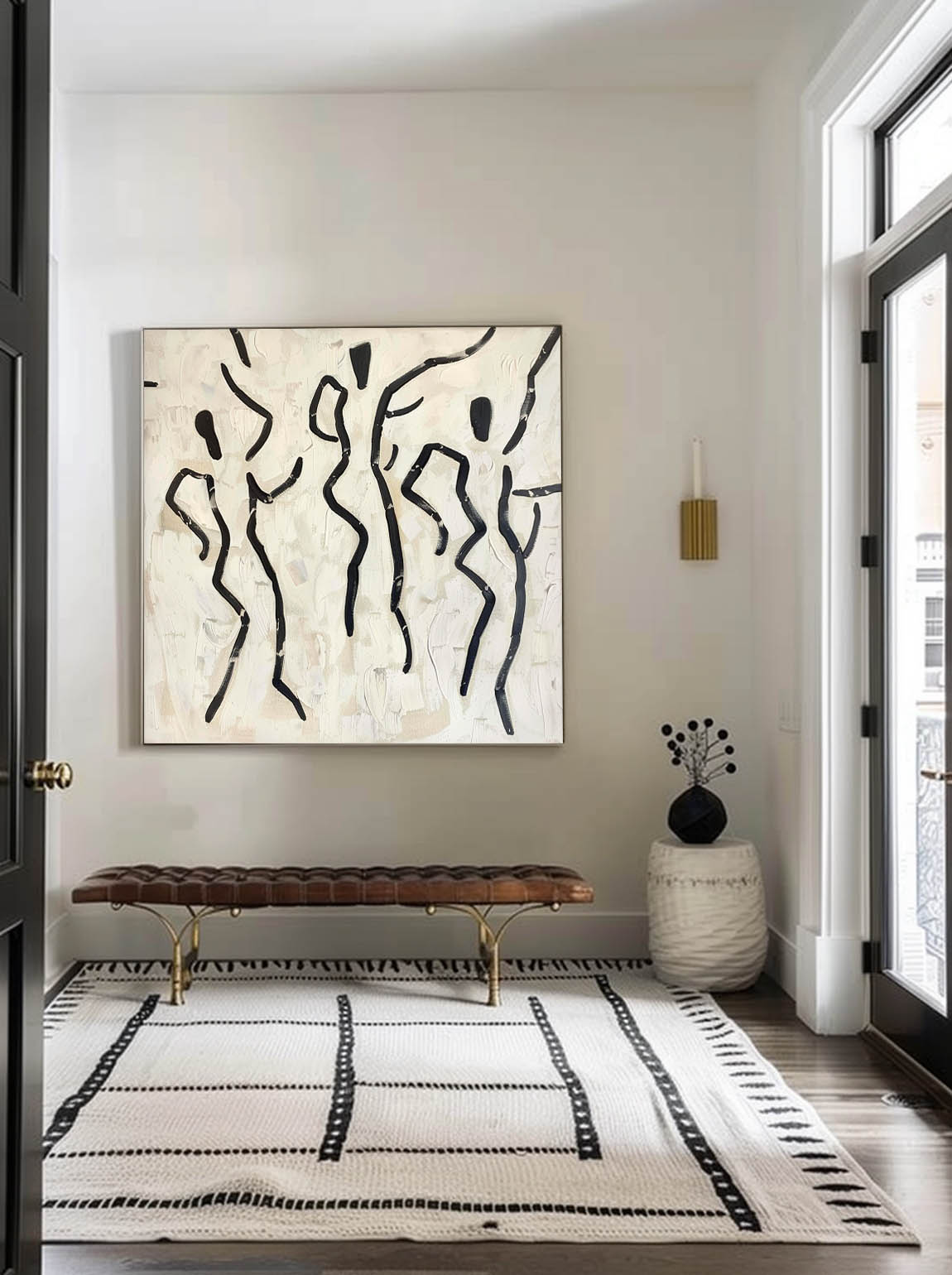 Vintage Black Figure Texture Oil Painting Handmade Black And Beige Figure Artwork Large Wabi Sabi Wall Art