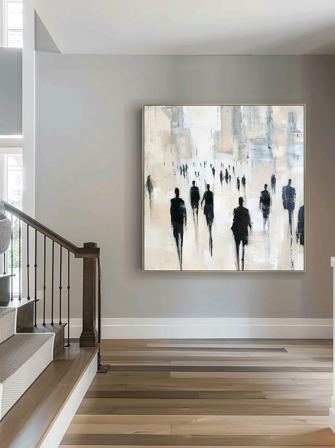 Vintage Black Abstract Oil Painting Original Black Beige Minimalist Wall Art Neutral Beige & Black Painting On Canvas