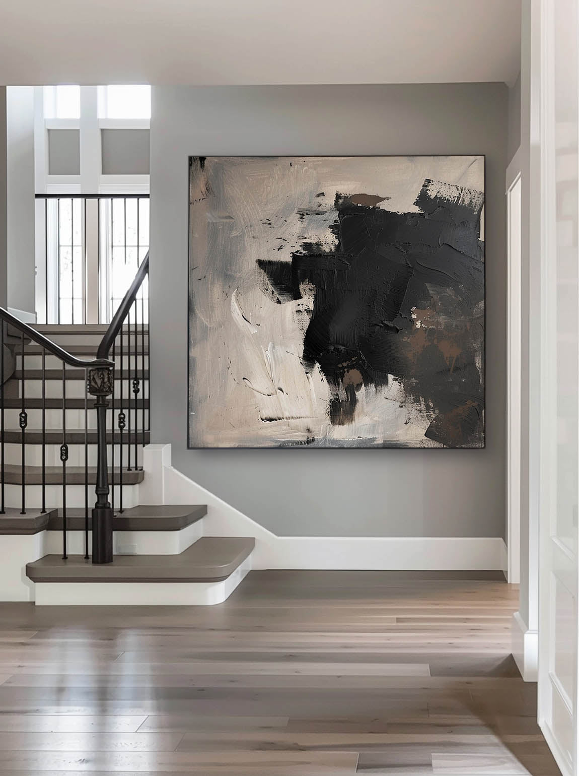 Vintage Black And Beige Abstract Art Original Black Canvas Art Neutral Black And Beige Oil Painting