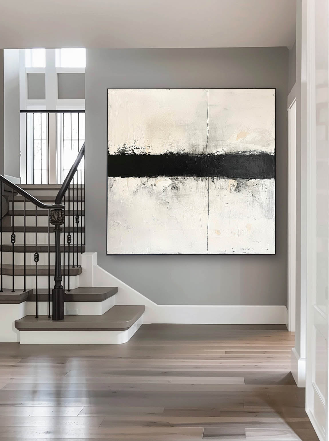 Retro Black And White Oil Painting Large Black Abstract Canvas Art Minimalist Black And White Abstract Wall Art