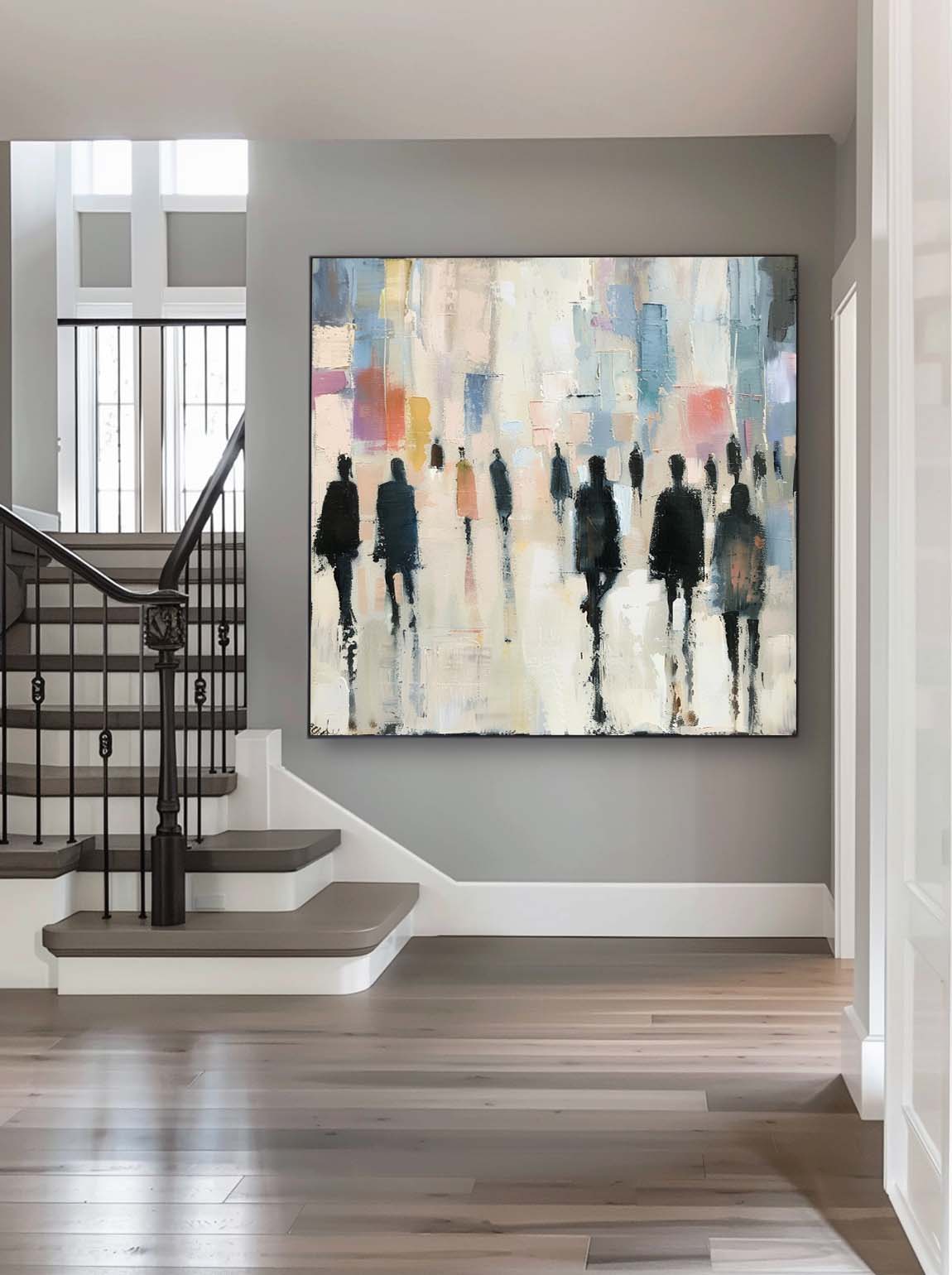 Vintage Beige Neutral People Oil Painting Retro Neutral Textured Painting Large Wabi Sabi Canvas Wall Decor