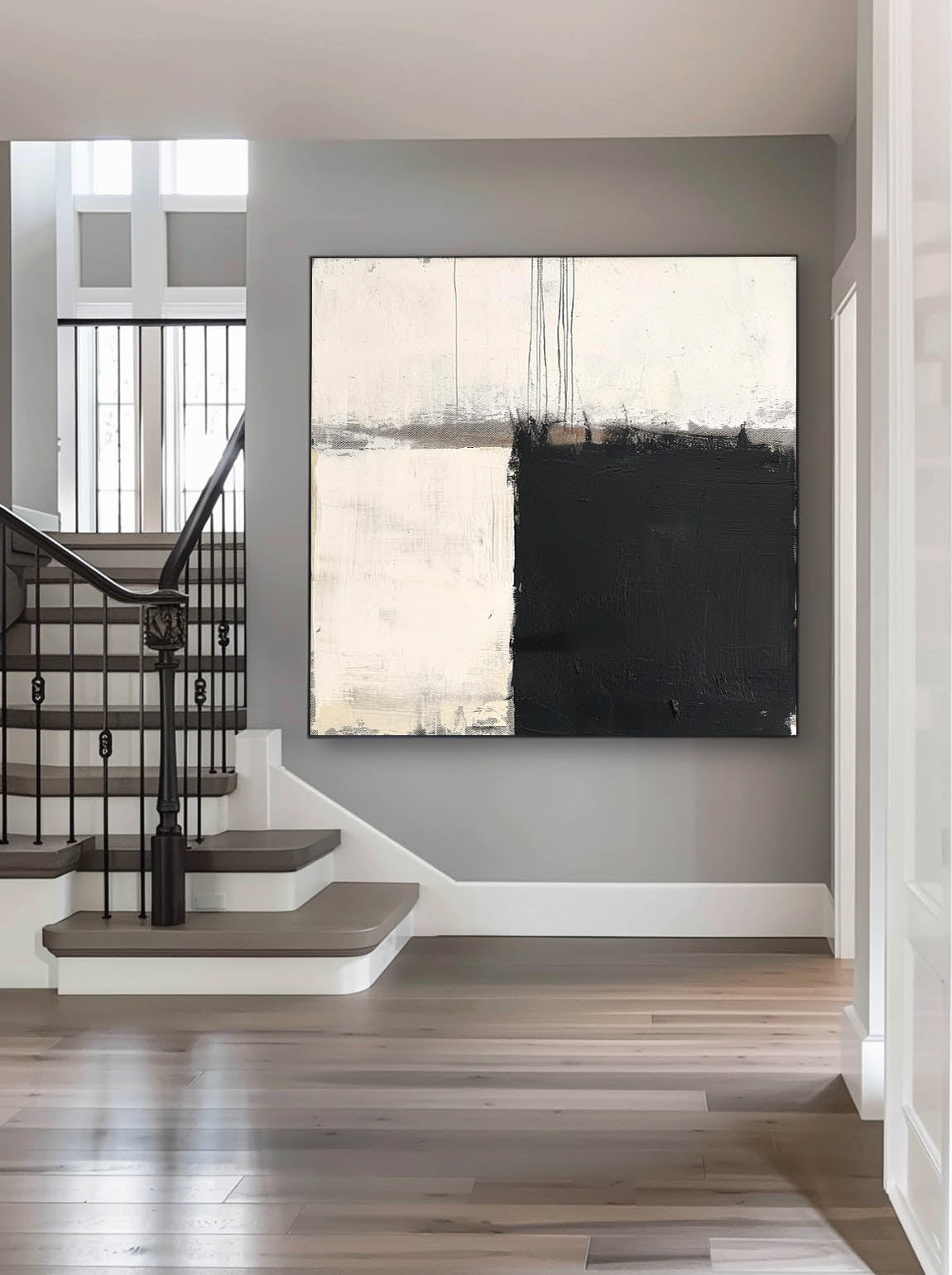 Vintage Black and White Abstract Oil Painting Large Black Minimalist Canvas Art Wabi Sabi Black And White Oil Painting