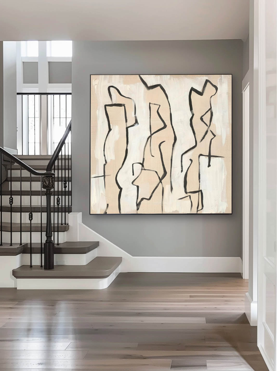 Vintage Minimalist People Painting Neutral Toned Minimalist Painting Neutral Beige Tone Wall Decor