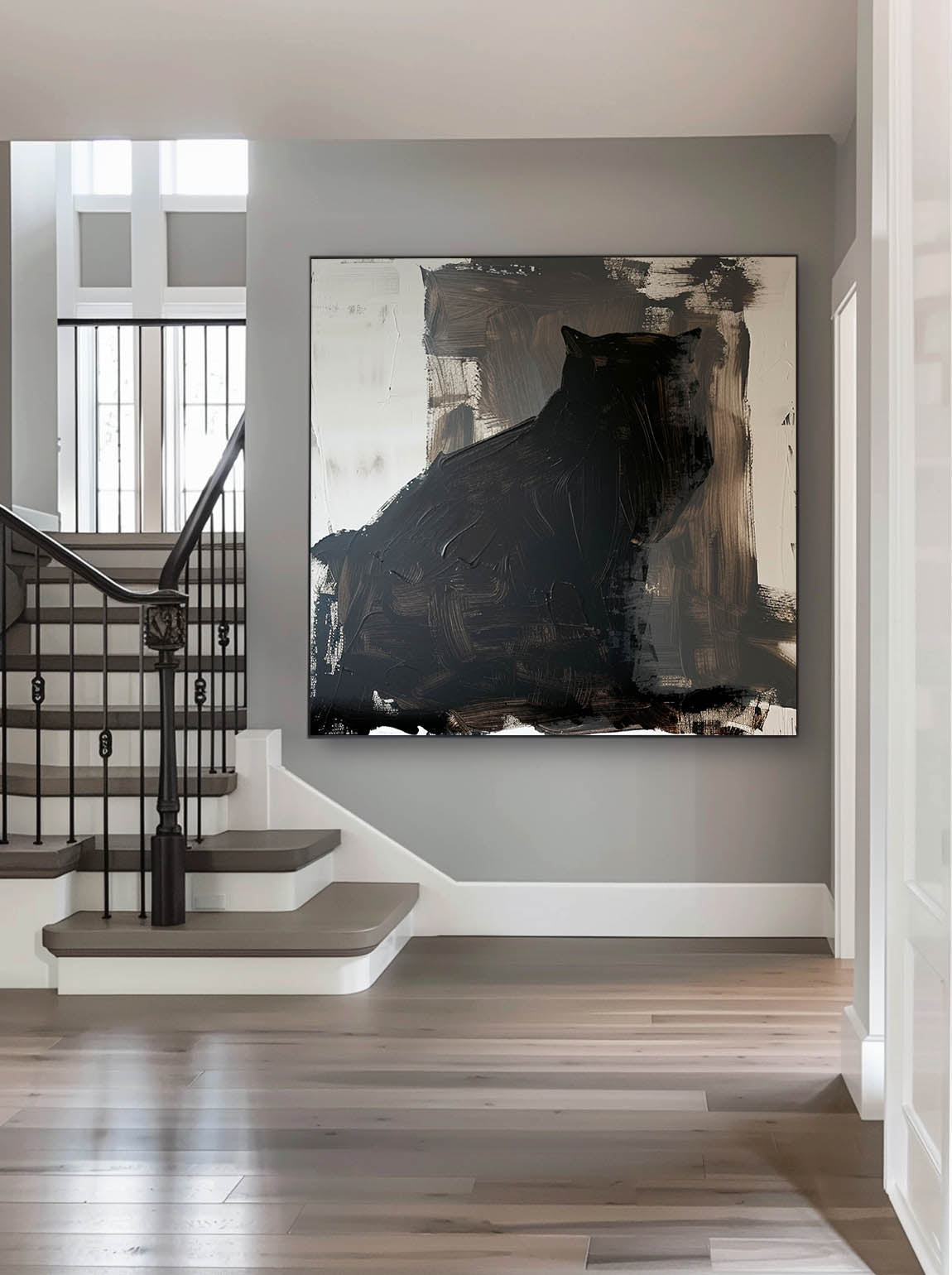 Vintage Black And Gray Abstract Oil Painting Vintage Minimalist Black Canvas Art Original Abstract Oil Painting