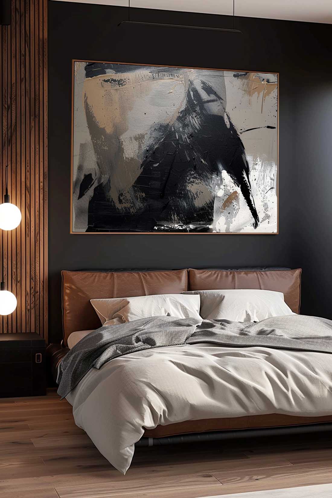 Vintage Black Textured Abstract Canvas Painting Original Black And White Textured Painting Large Black Abstract Wall Art