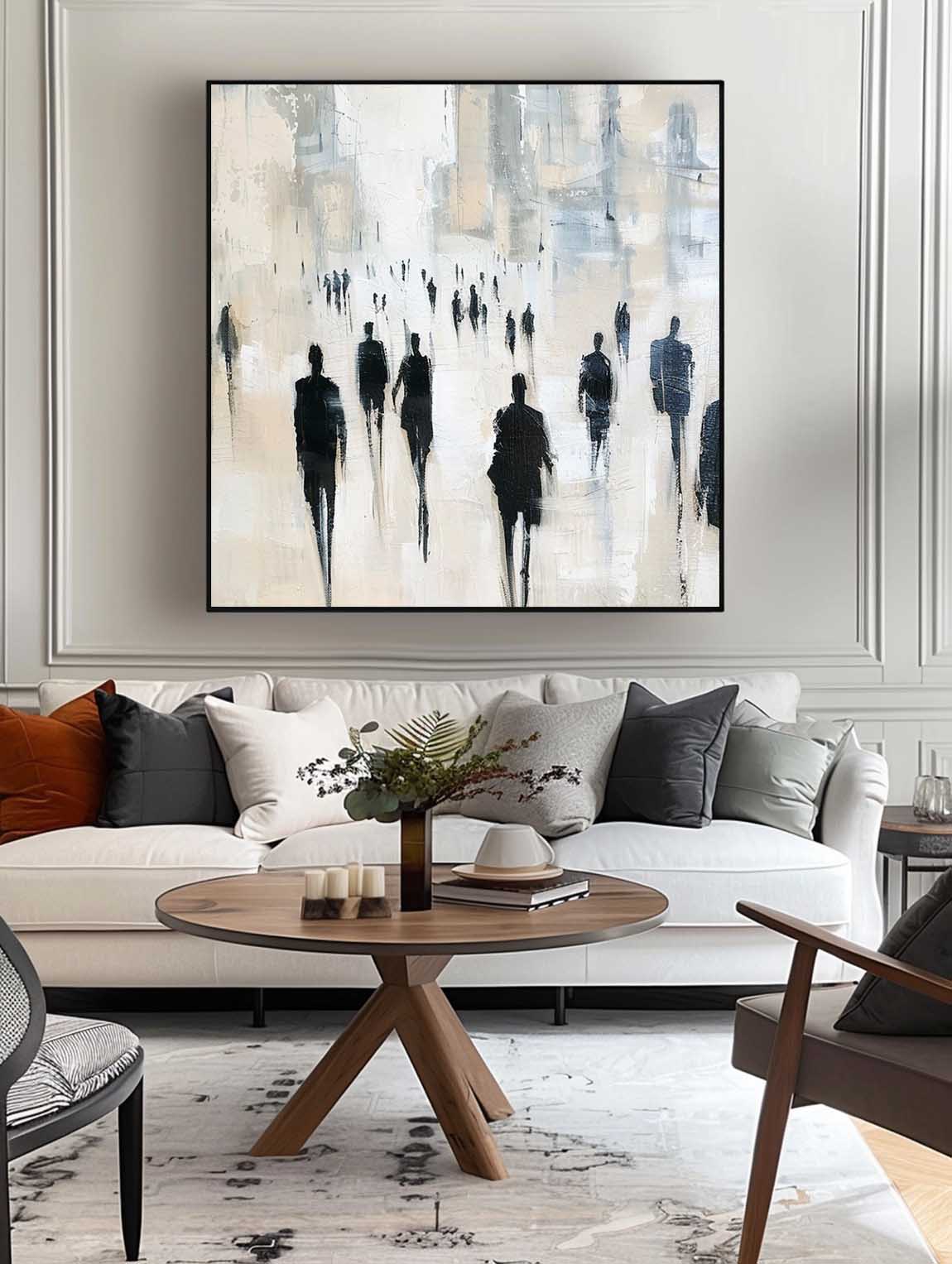 Vintage Black Abstract Oil Painting Original Black Beige Minimalist Wall Art Neutral Beige & Black Painting On Canvas