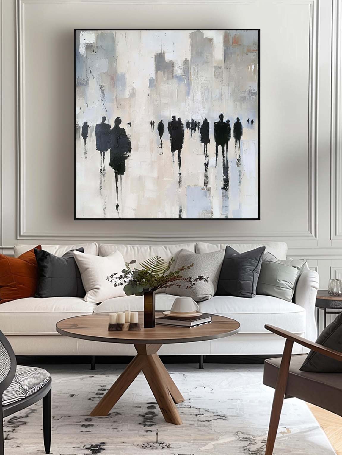 Minimalist Retro Black And Beige Canvas Painting Neutral Wabi Sabi Abstract Oil Painting Large Canvas Wall Art