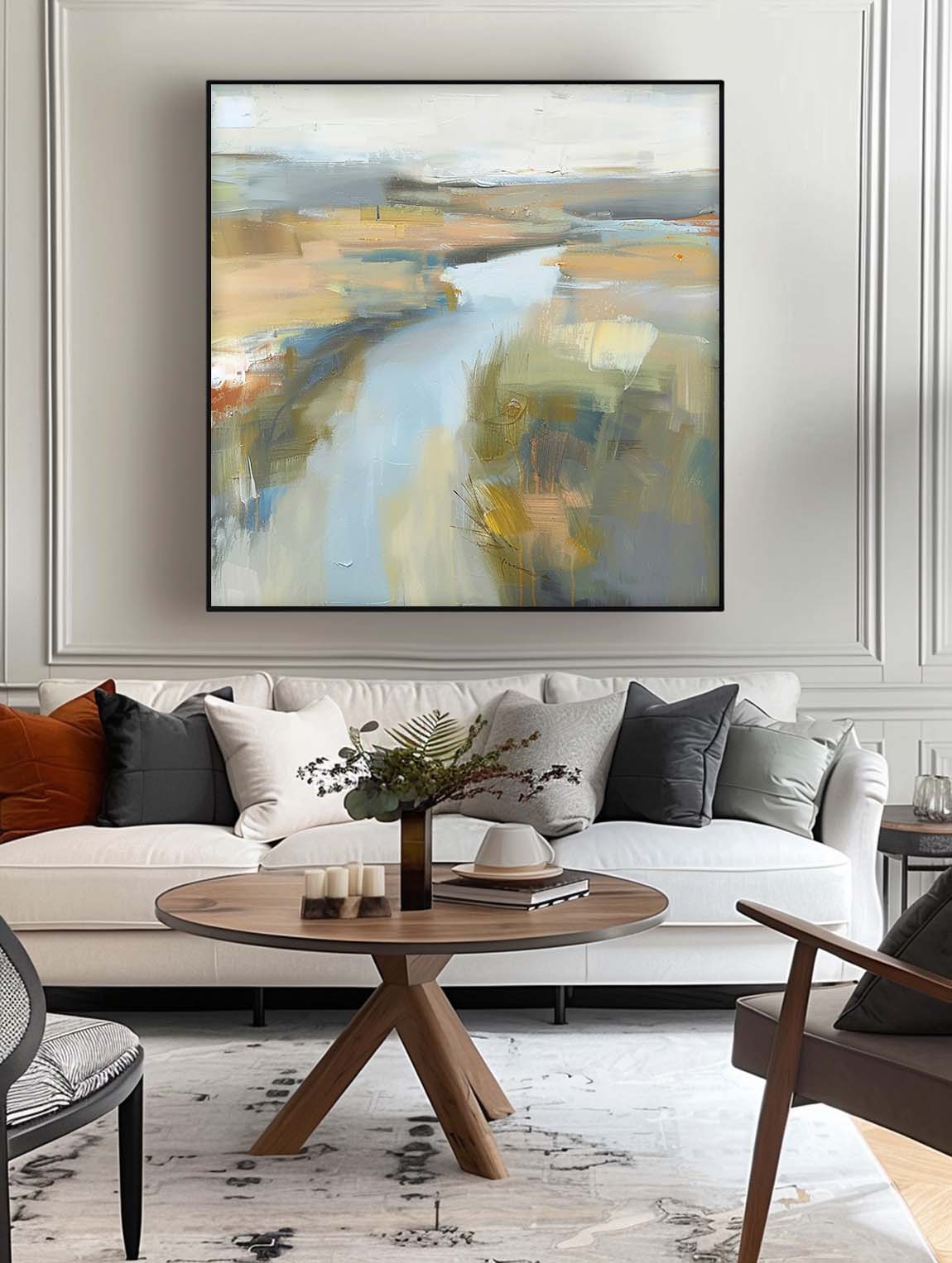 Large Scale Green Landscape Wall Art Original Abstract Texture Painting Minimalist Green Landscape Canvas Art