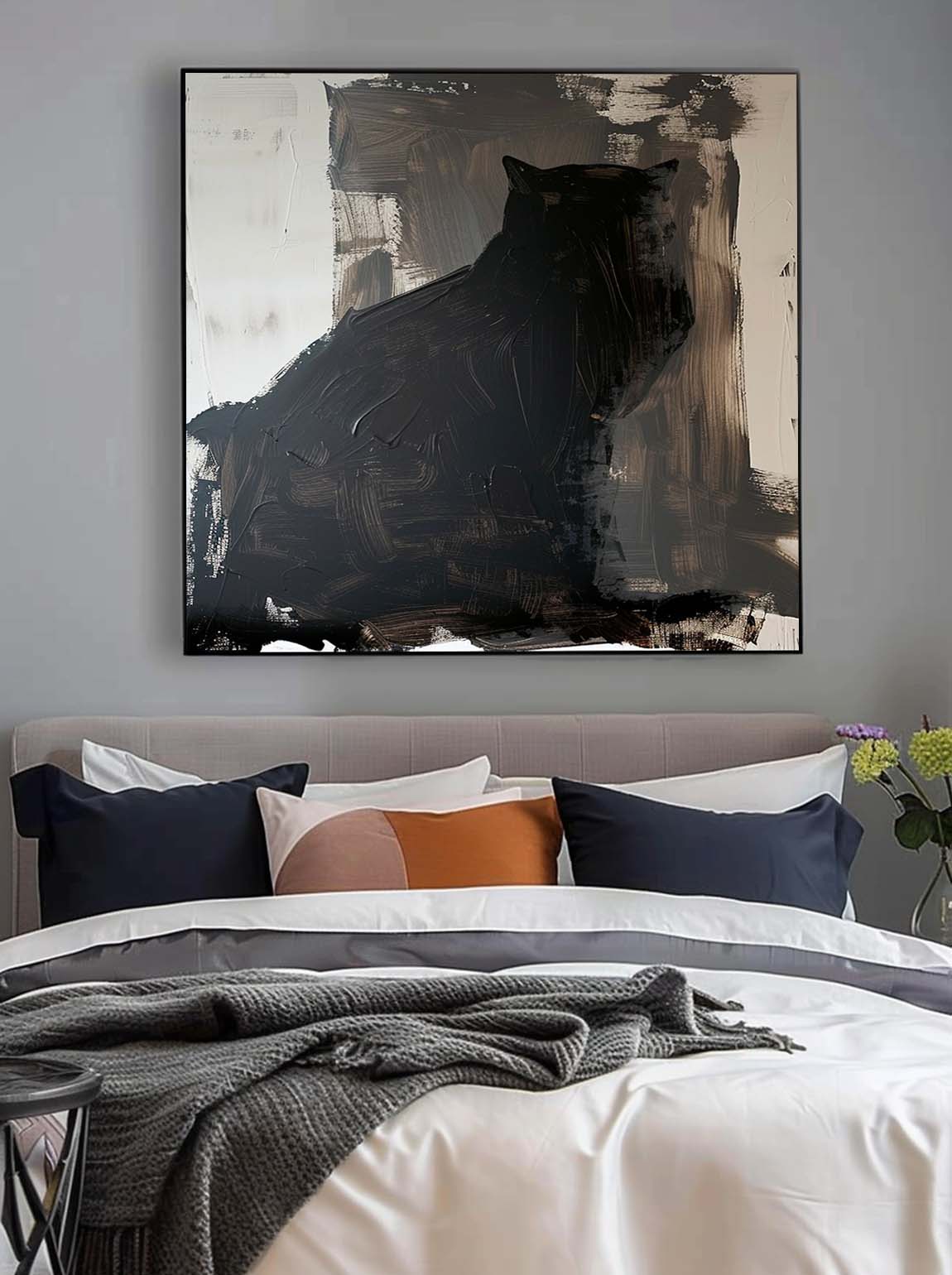 Vintage Black And Gray Abstract Oil Painting Vintage Minimalist Black Canvas Art Original Abstract Oil Painting