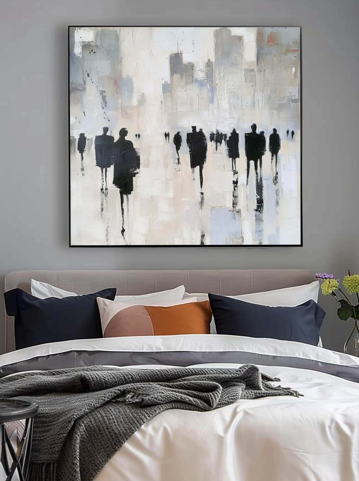 Minimalist Retro Black And Beige Canvas Painting Neutral Wabi Sabi Abstract Oil Painting Large Canvas Wall Art
