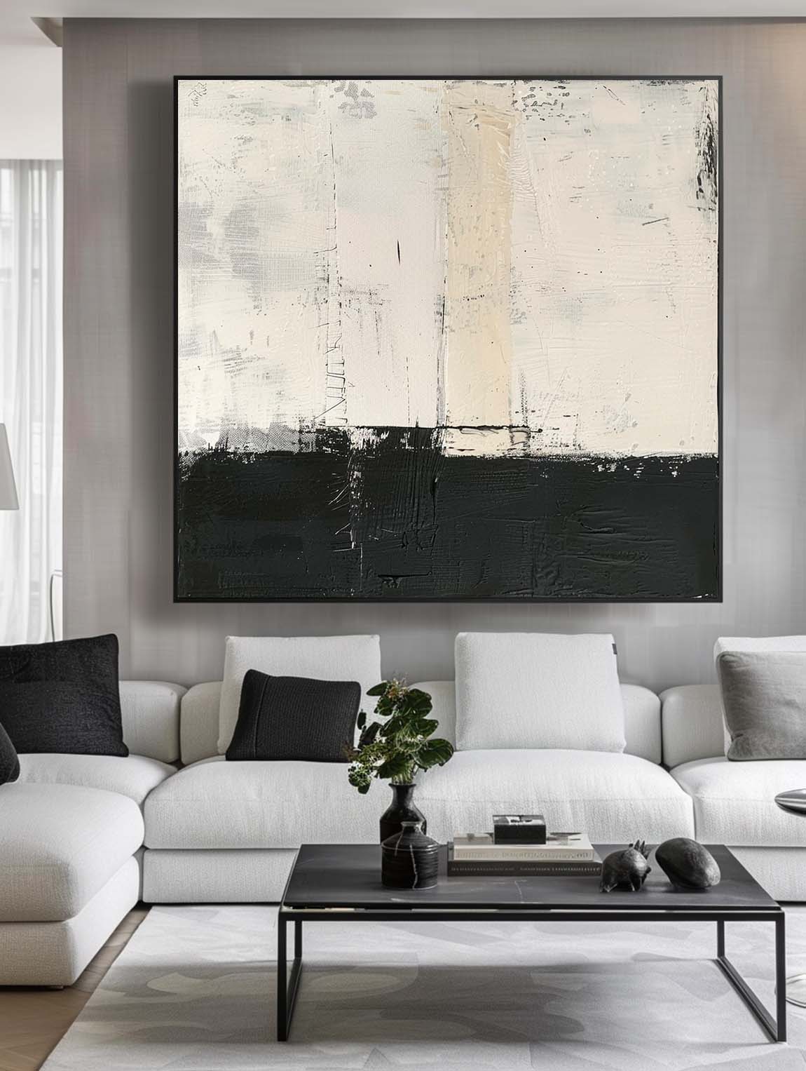 Vintage Black And White Texture Painting Neutral Black And White Abstract Art Wabi Sabi Black Abstract Canvas Art