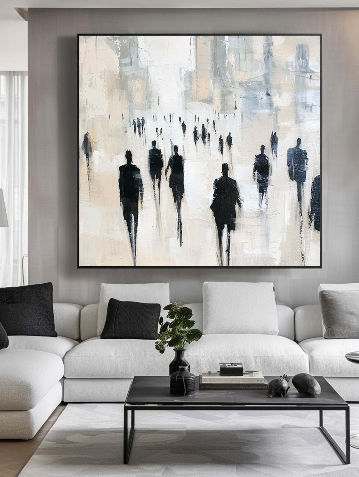 Vintage Black Abstract Oil Painting Original Black Beige Minimalist Wall Art Neutral Beige & Black Painting On Canvas