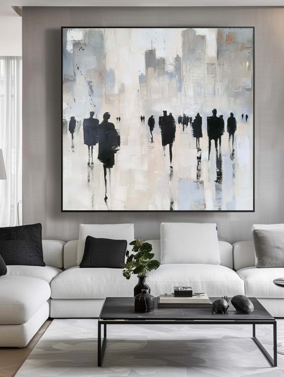 Minimalist Retro Black And Beige Canvas Painting Neutral Wabi Sabi Abstract Oil Painting Large Canvas Wall Art