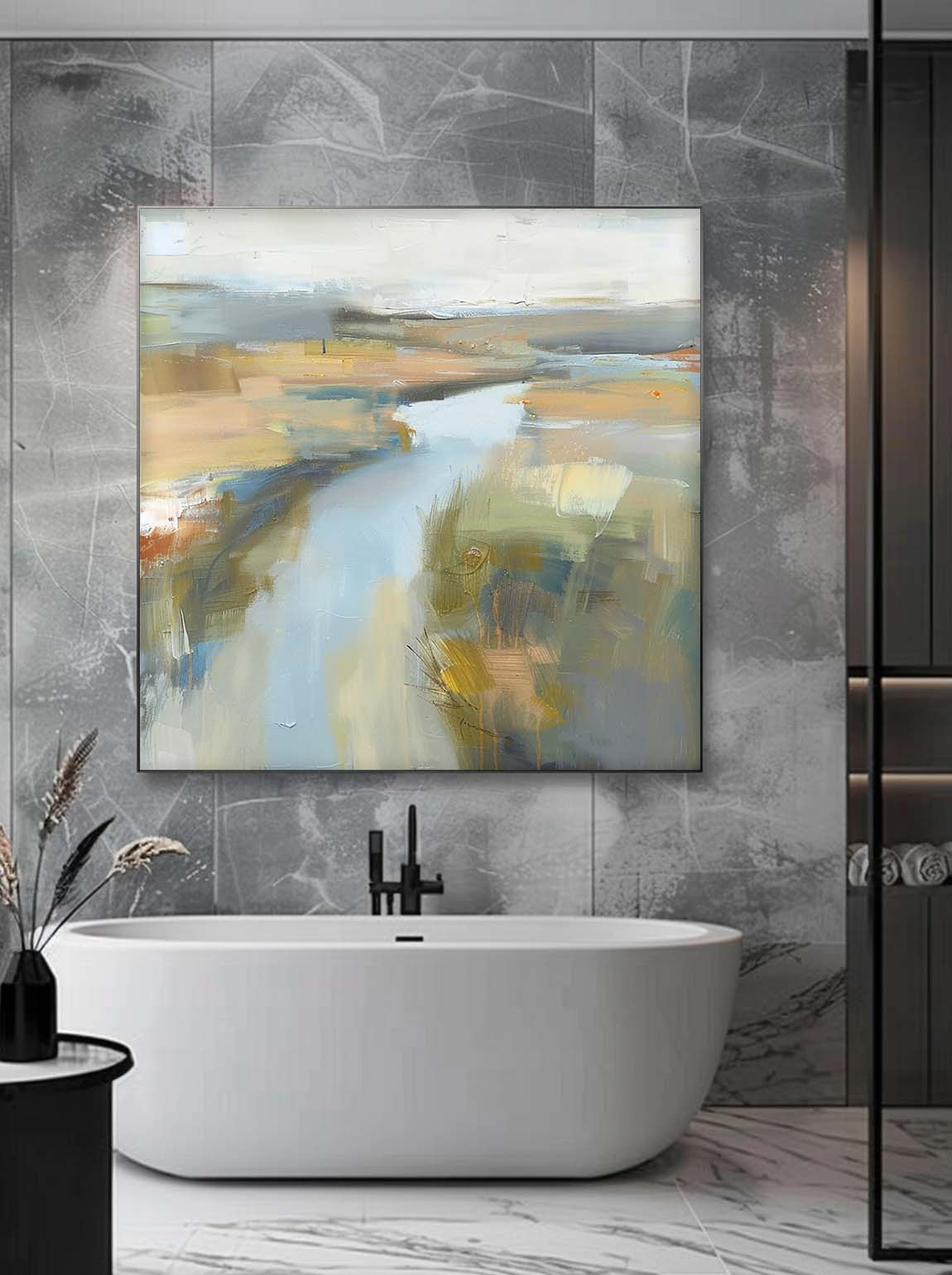 Large Scale Green Landscape Wall Art Original Abstract Texture Painting Minimalist Green Landscape Canvas Art