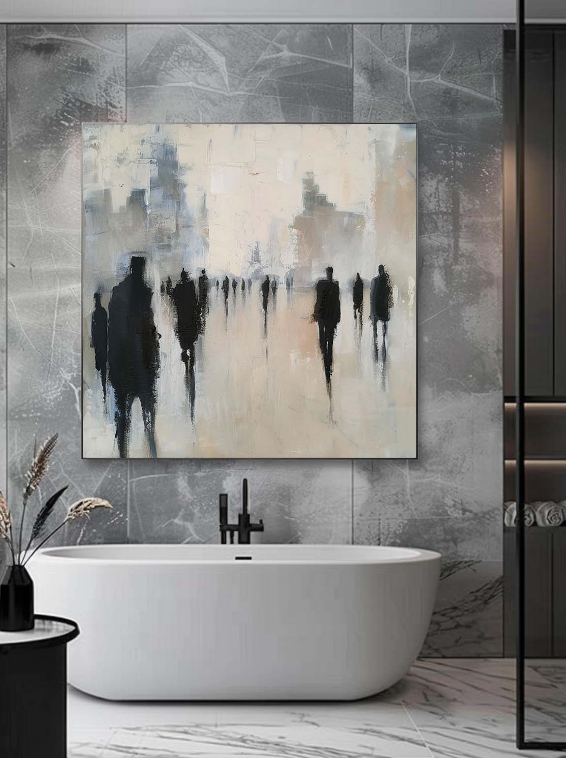 Vintage Black And Beige Abstract Wall Art Large Black Figure Texture Painting Original Black And Beige Wabi Sabi Art