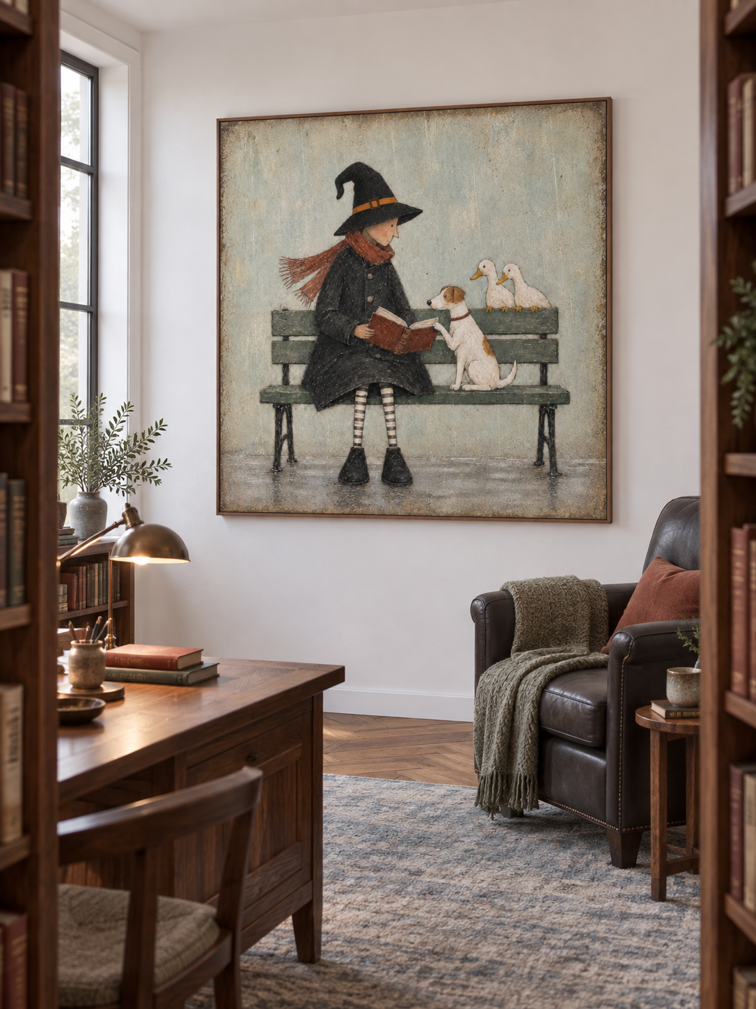 Witch Reading To Dog And Ducks Hand-Painted Canvas Art