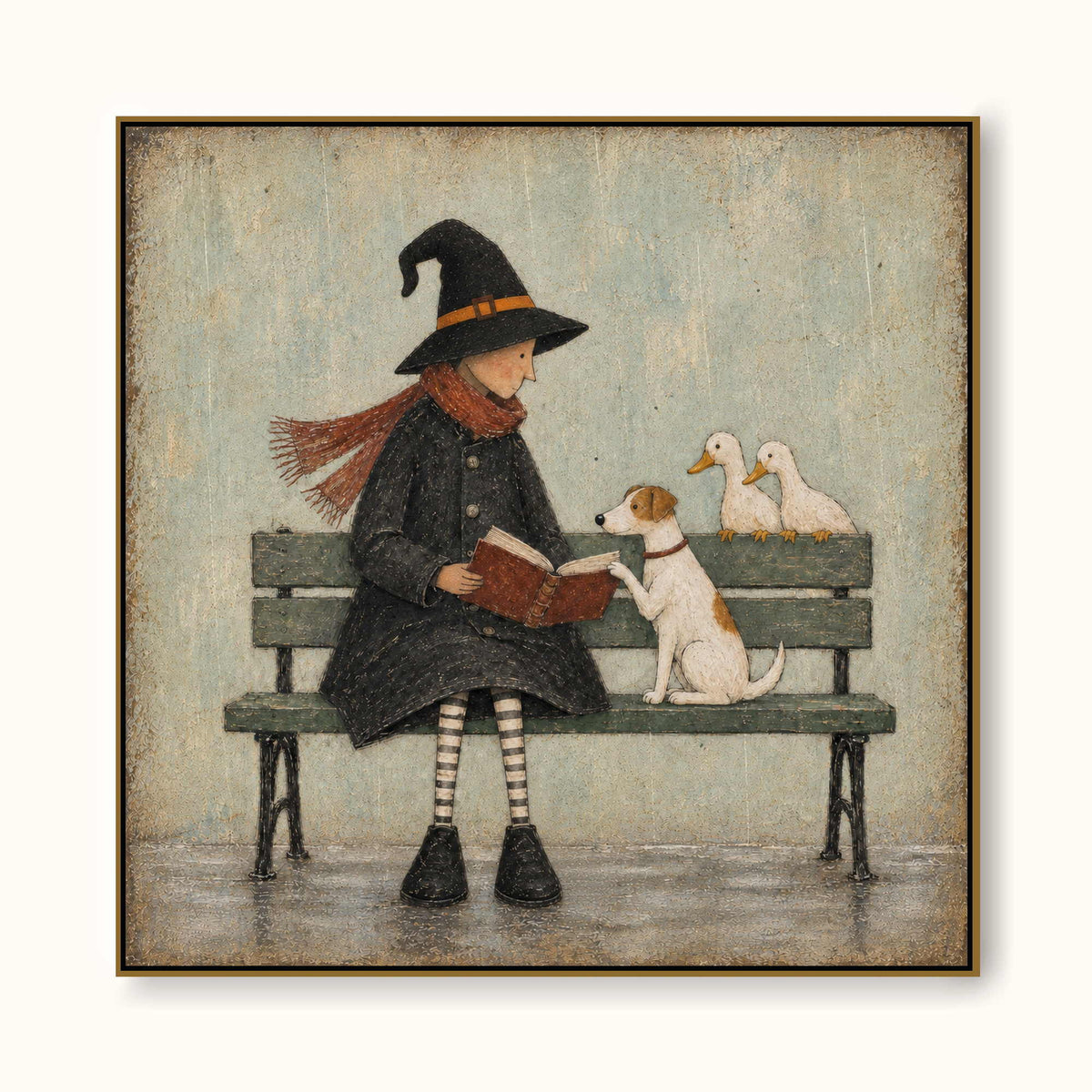 Witch Reading To Dog And Ducks Hand-Painted Canvas Art
