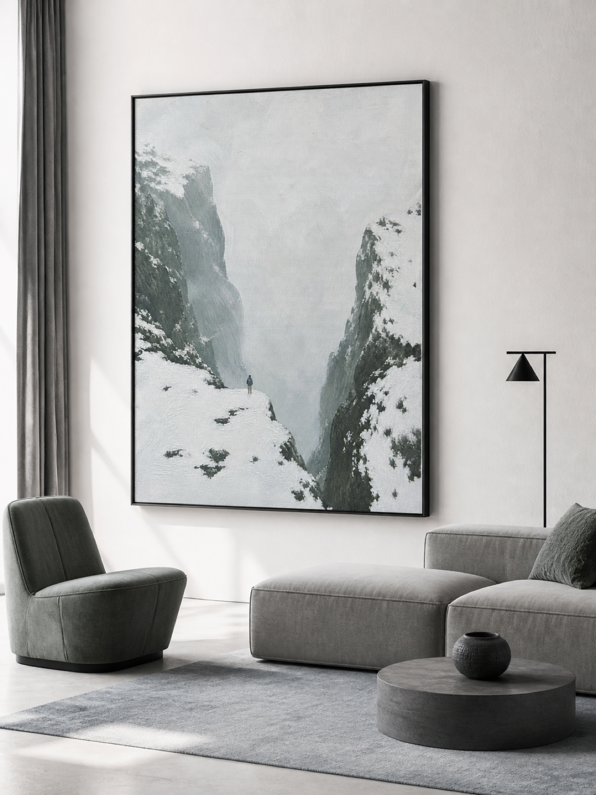 Large Monochrome Snow Mountain Oil Painting Minimalist Wall Art For Bedroom