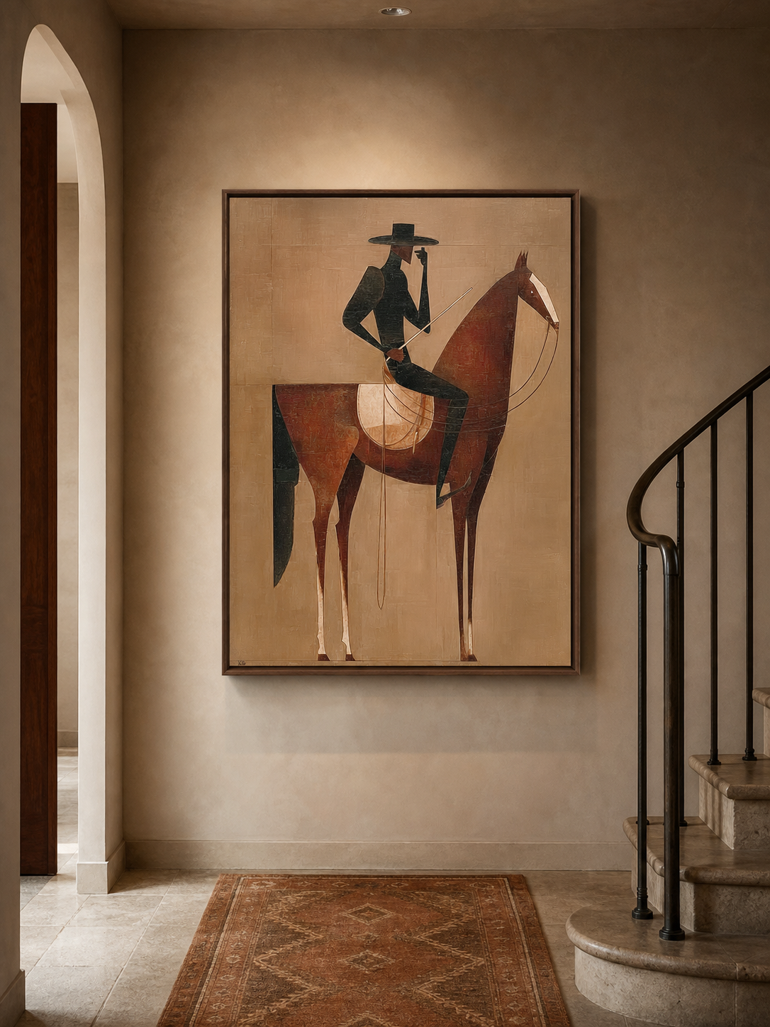 Vintage Minimalist Horse Painting Framed Cowboy Canvas Wall Art For Bedroom Sanctuary