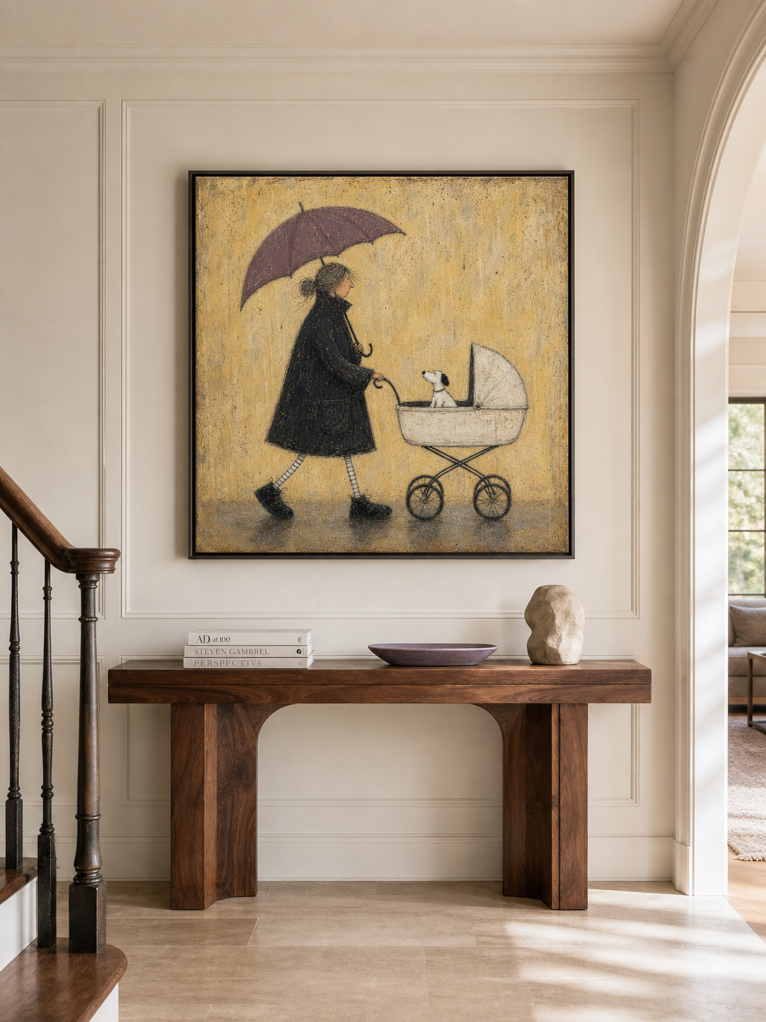 Vintage Minimalist Woman And Pet Wall Art Textured Acrylic Painting For Modern Living Room