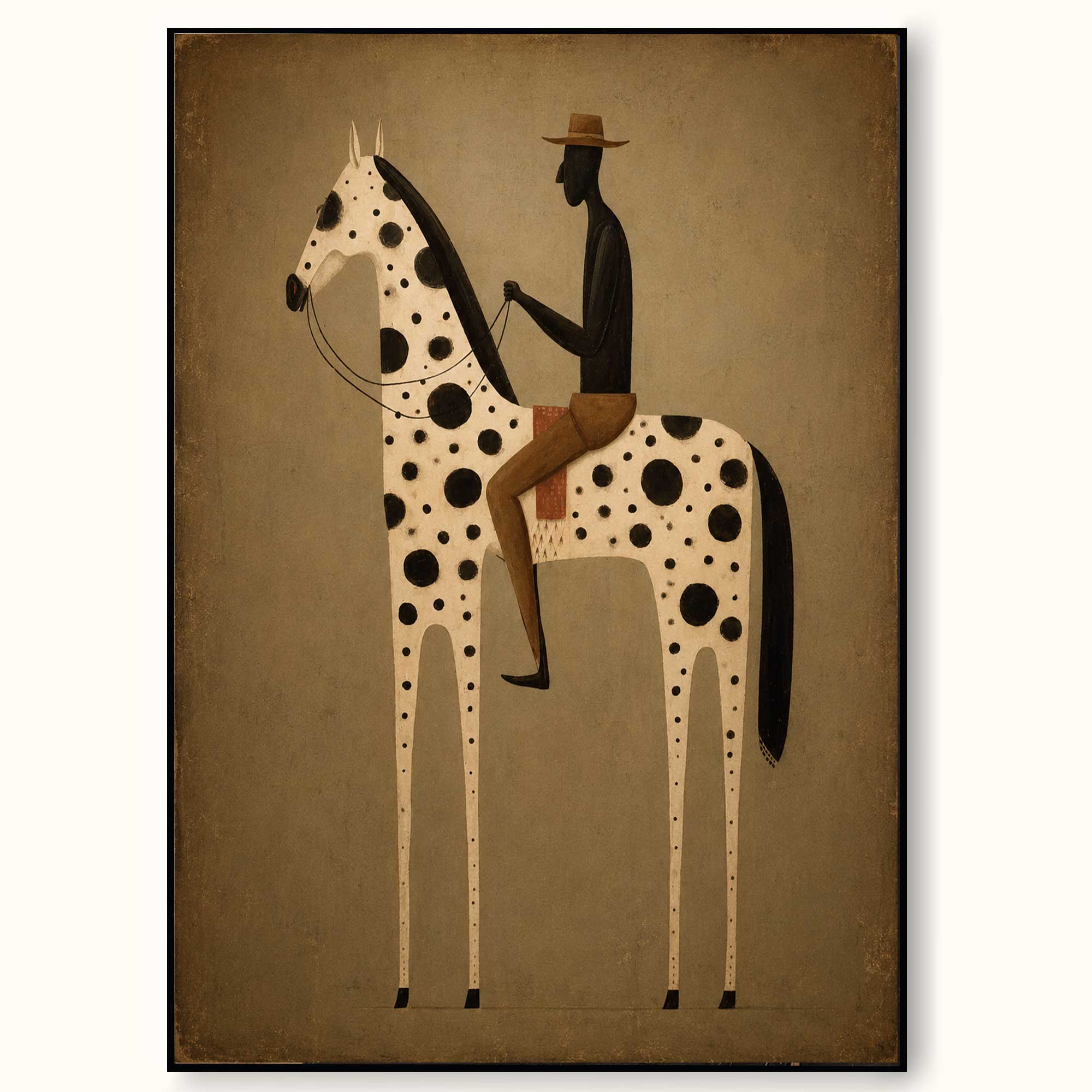 Vintage Modern Horse And Rider Painting For Living Room Decor With Earthy Tones