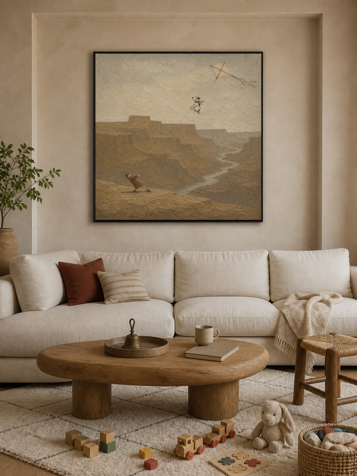 Textured Dog Painting With Canyon Landscape Ideal For Modern Living Rooms