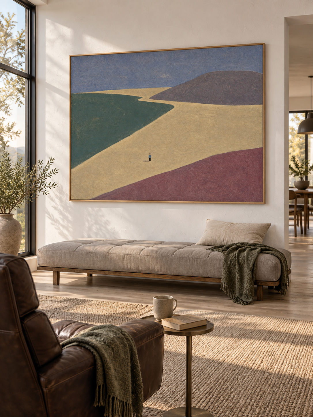 Minimalist Color Block Landscape Canvas Art With Lone Figure For Bedroom Decor