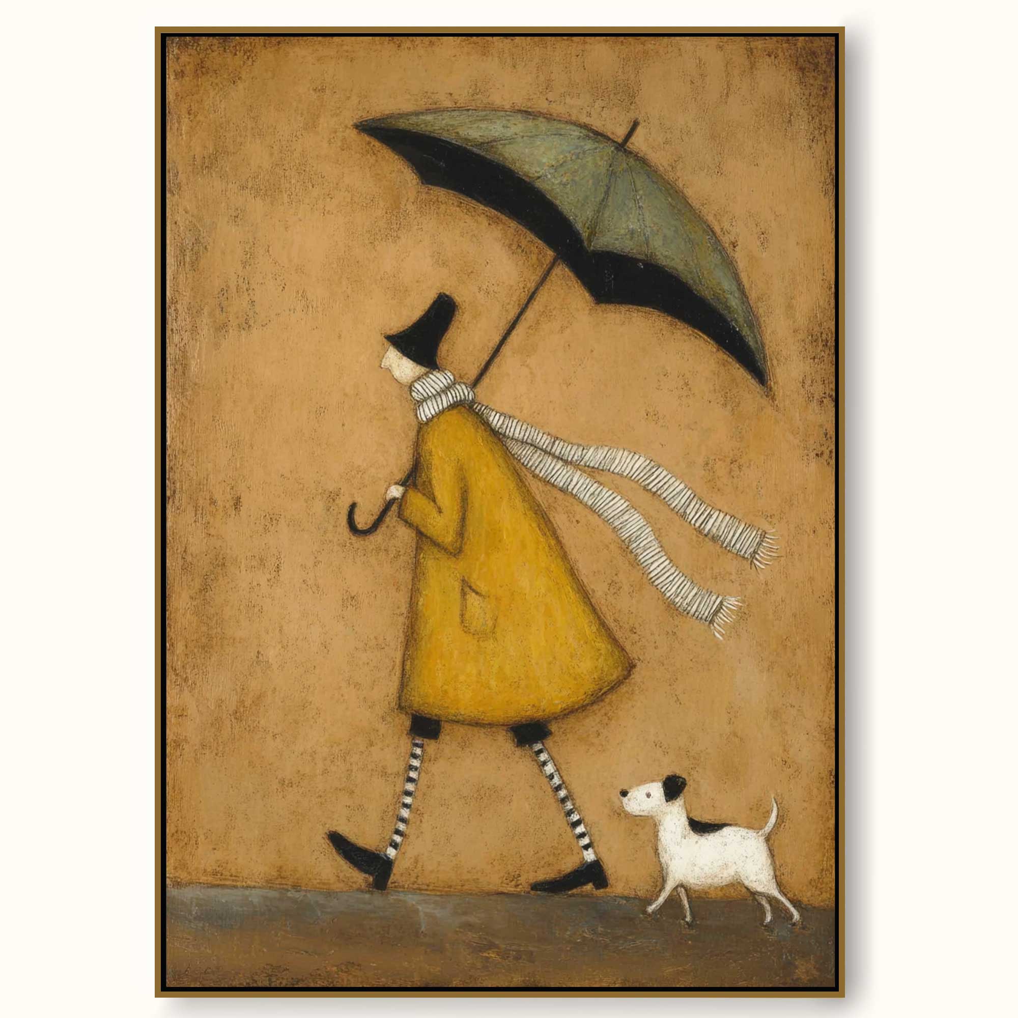 Large Whimsical Man And Dog Oil Painting Hand-Painted Quirky Dog Oil Painting