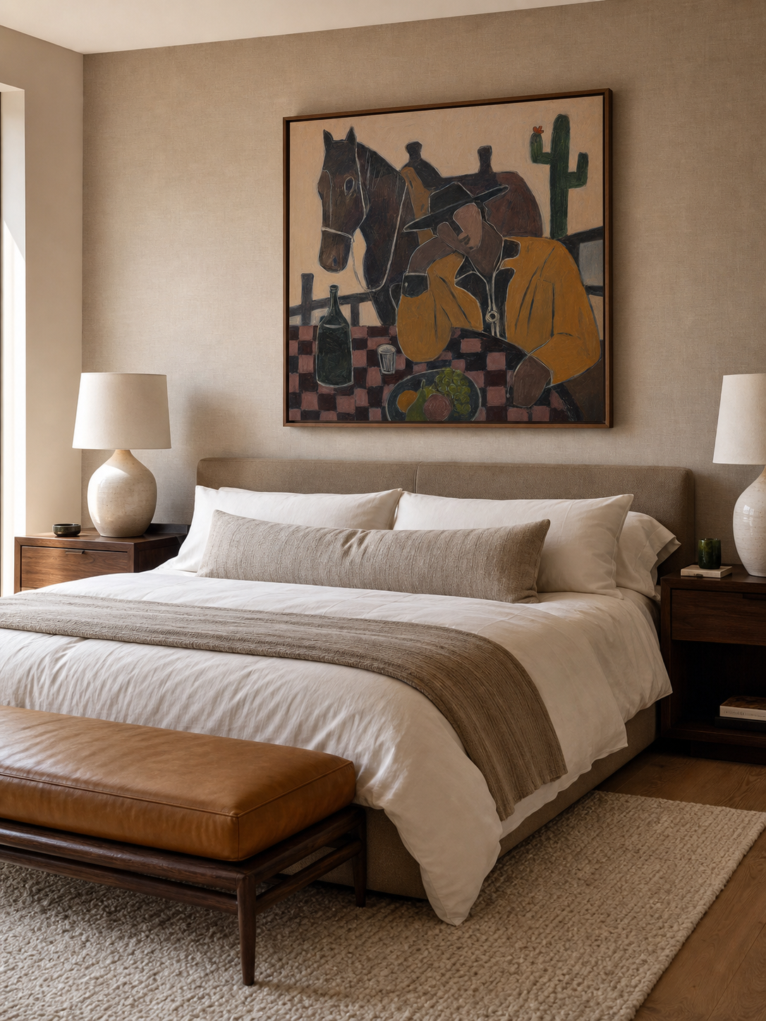 Modern Cowboy And Horse Painting For Rustic Home Decor With Earthy Tones