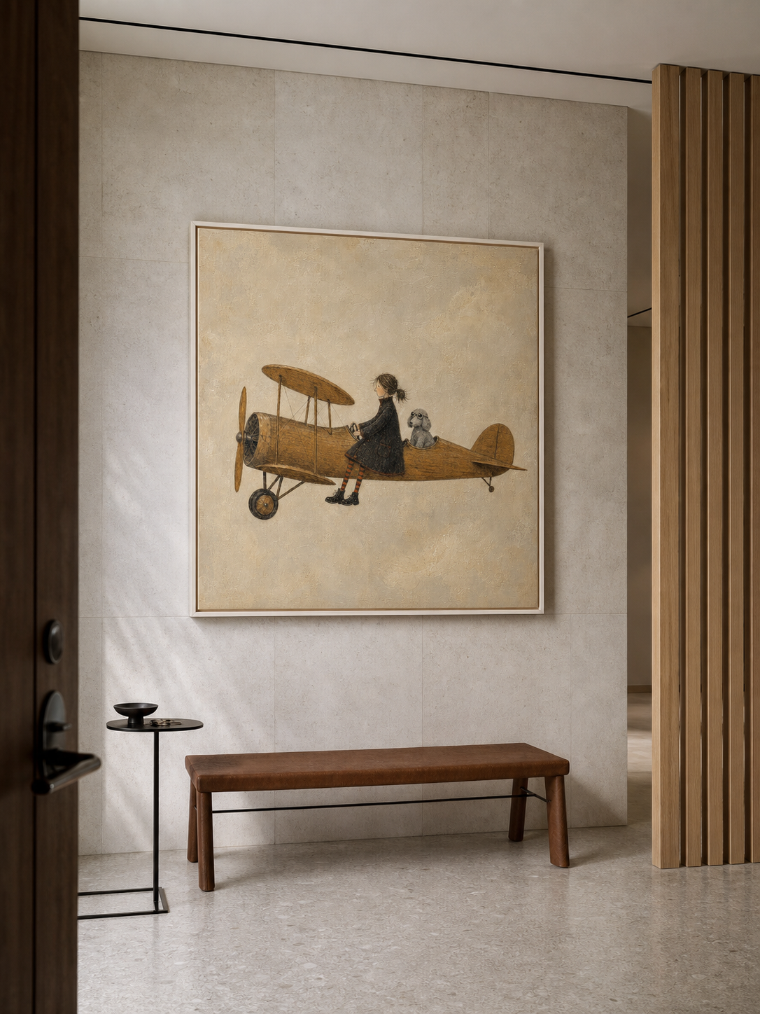 Whimsical Pilot And Dog Aviation Painting Vintage Style Art For Home Decor