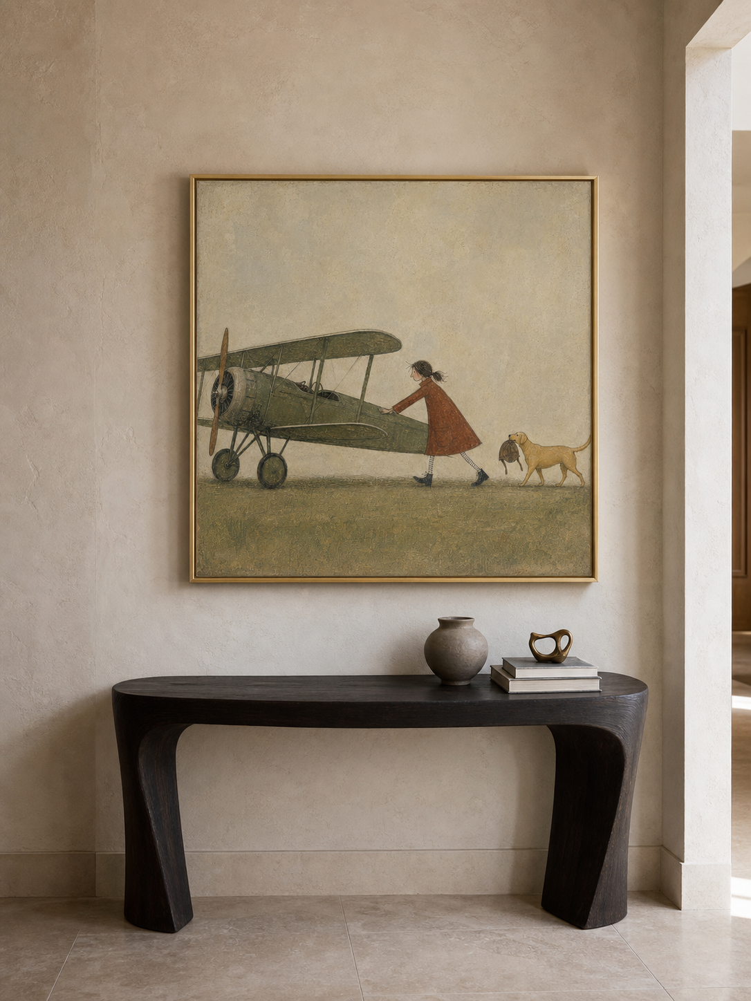 Whimsical Vintage Airplane Art With Dog For Travel Lovers Wall Decor