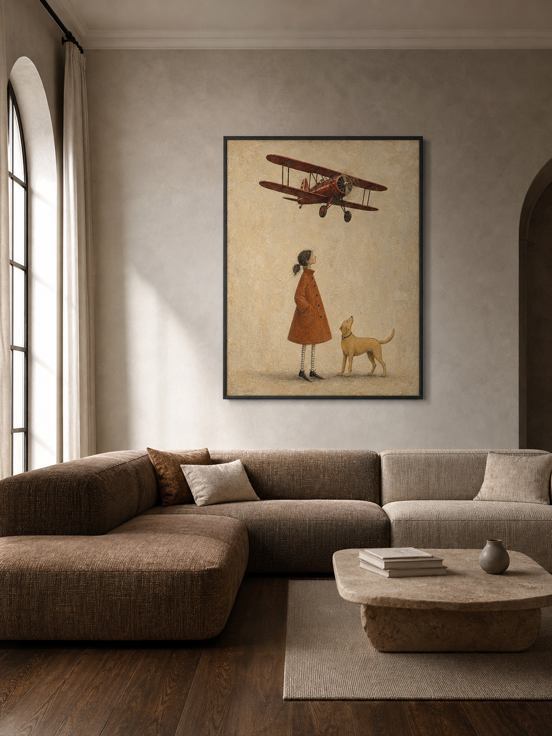 Vintage Red Biplane Painting Original Art For Travel Lovers Home Decor