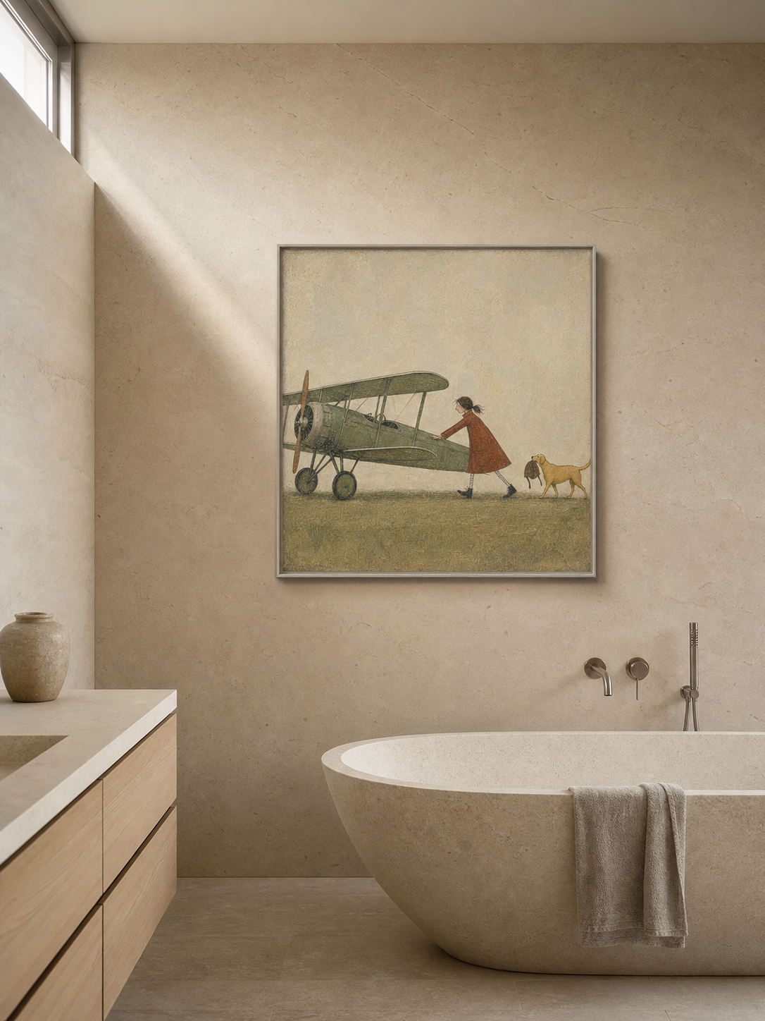 Whimsical Vintage Airplane Art With Dog For Travel Lovers Wall Decor