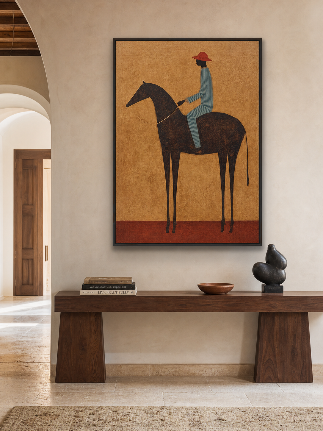 Original Equestrian Oil Painting Canvas Handmade Minimalist Rider Oil Painting