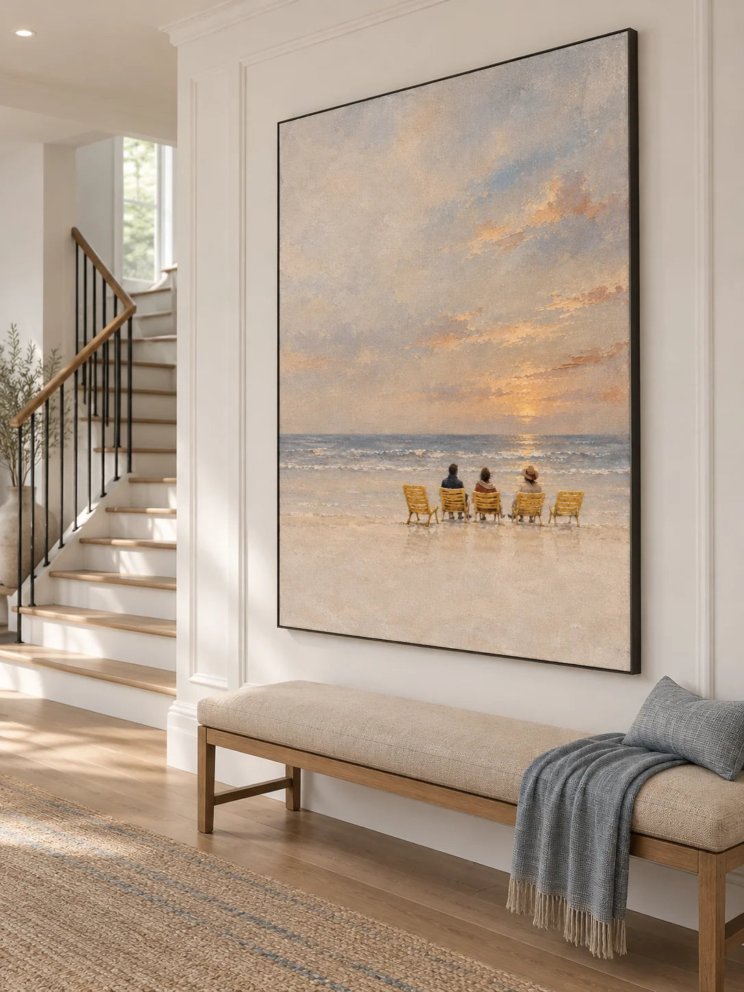 Calm Serene Minimalist Beach Canvas Art At Sunset For Modern Bedroom Decor