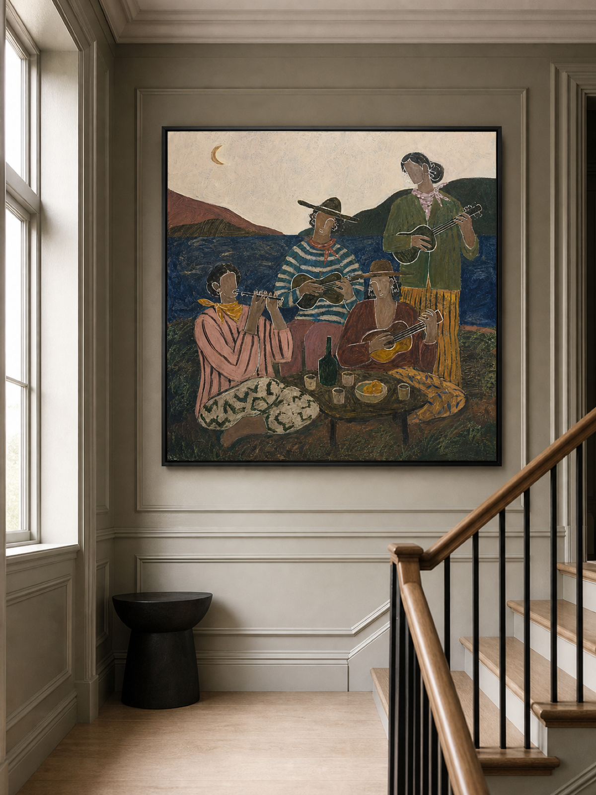Retro Bohemian Gathering Artwork Earthy Tones Original Oil Painting For Home