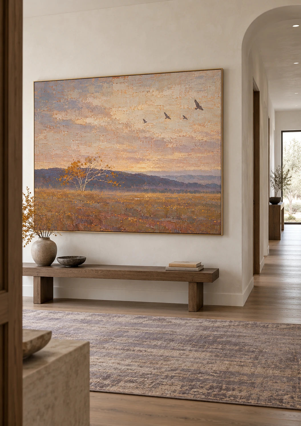 Large Rural Landscape Wall Art In Warm Neutral Tones For Modern Living Room