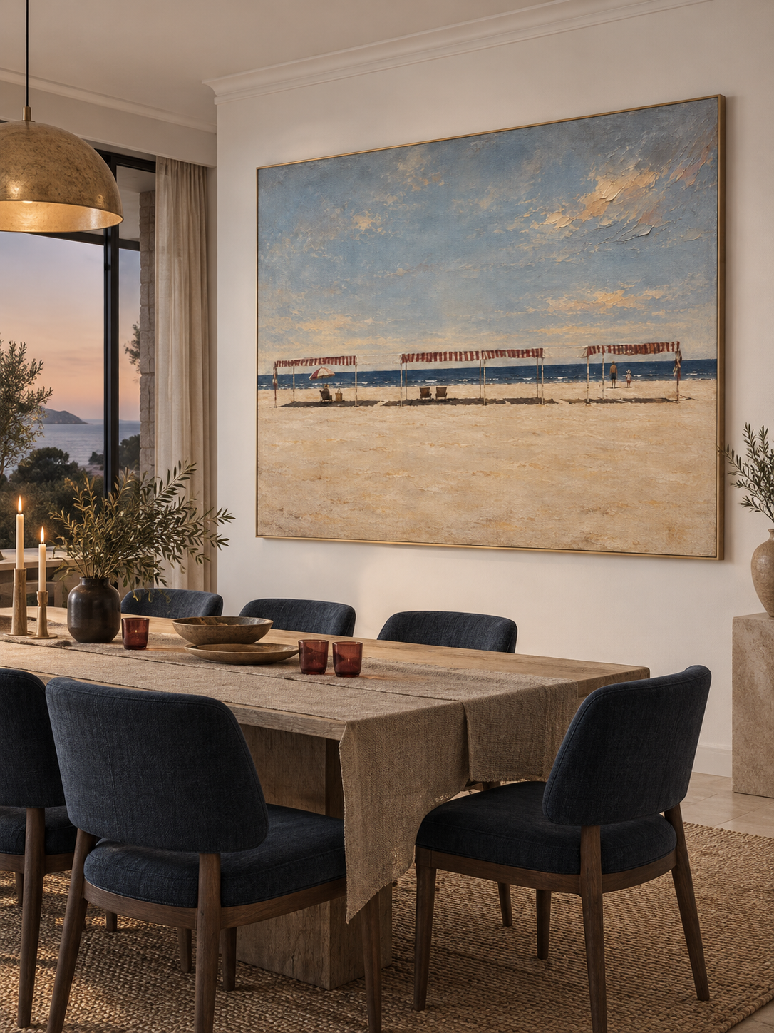 Large Neutral Seaside Wall Art In Blue And Beige For Modern Home Decor