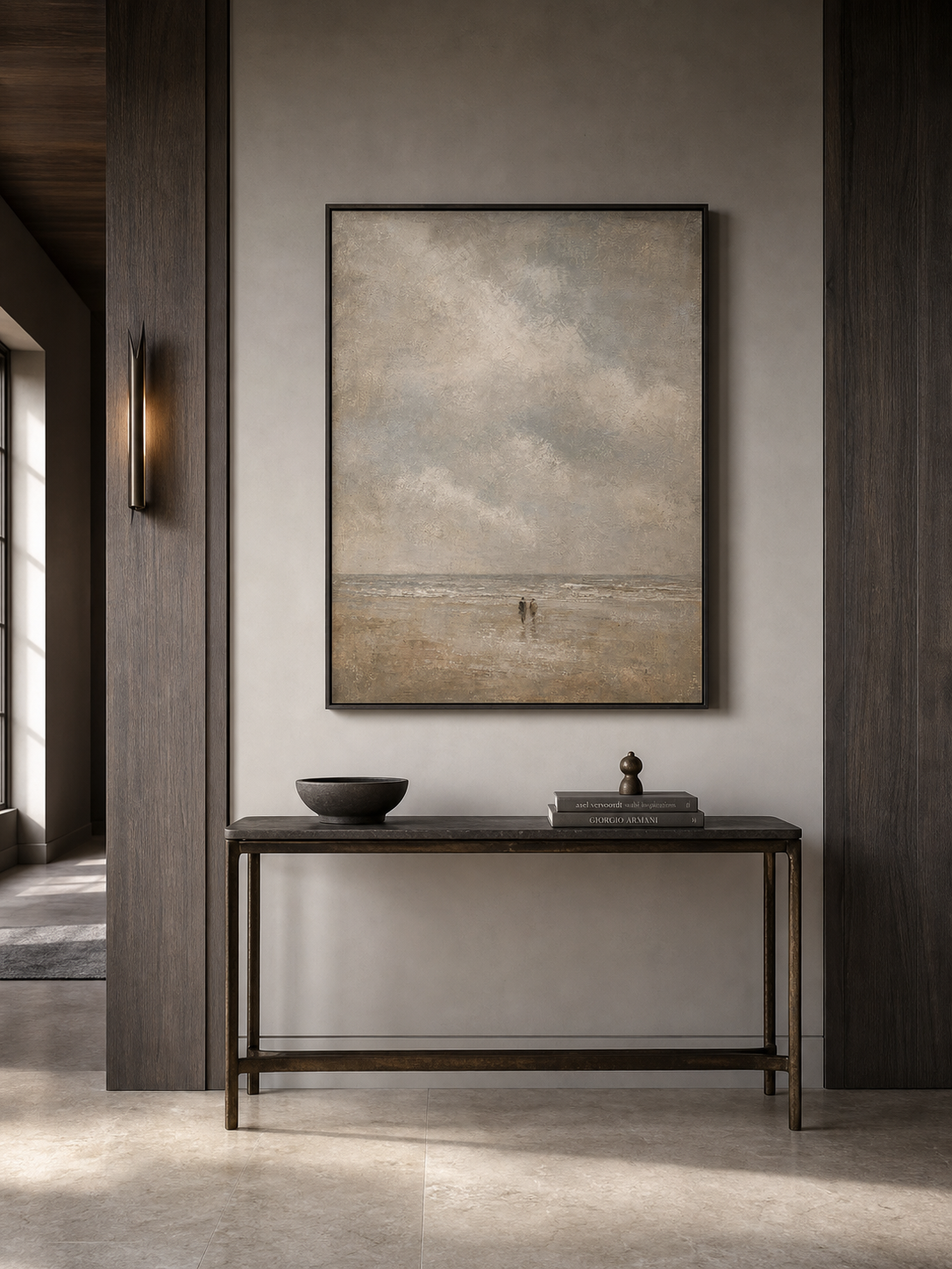 Neutral Coastal Beach Painting For Modern Living Room Wall Art Decor