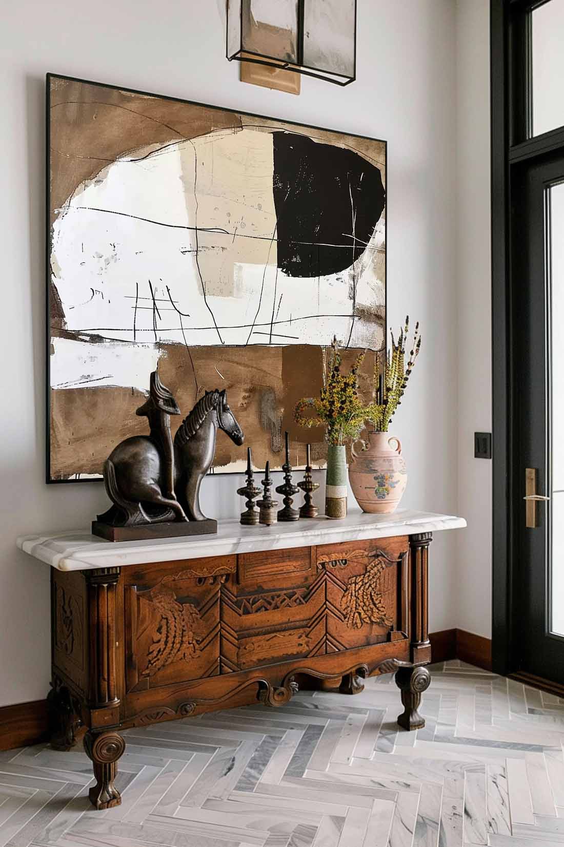 Original Retro Minimalist Brown And Black Texture Painting Retro Wabi Sabi Black & Brown Painting