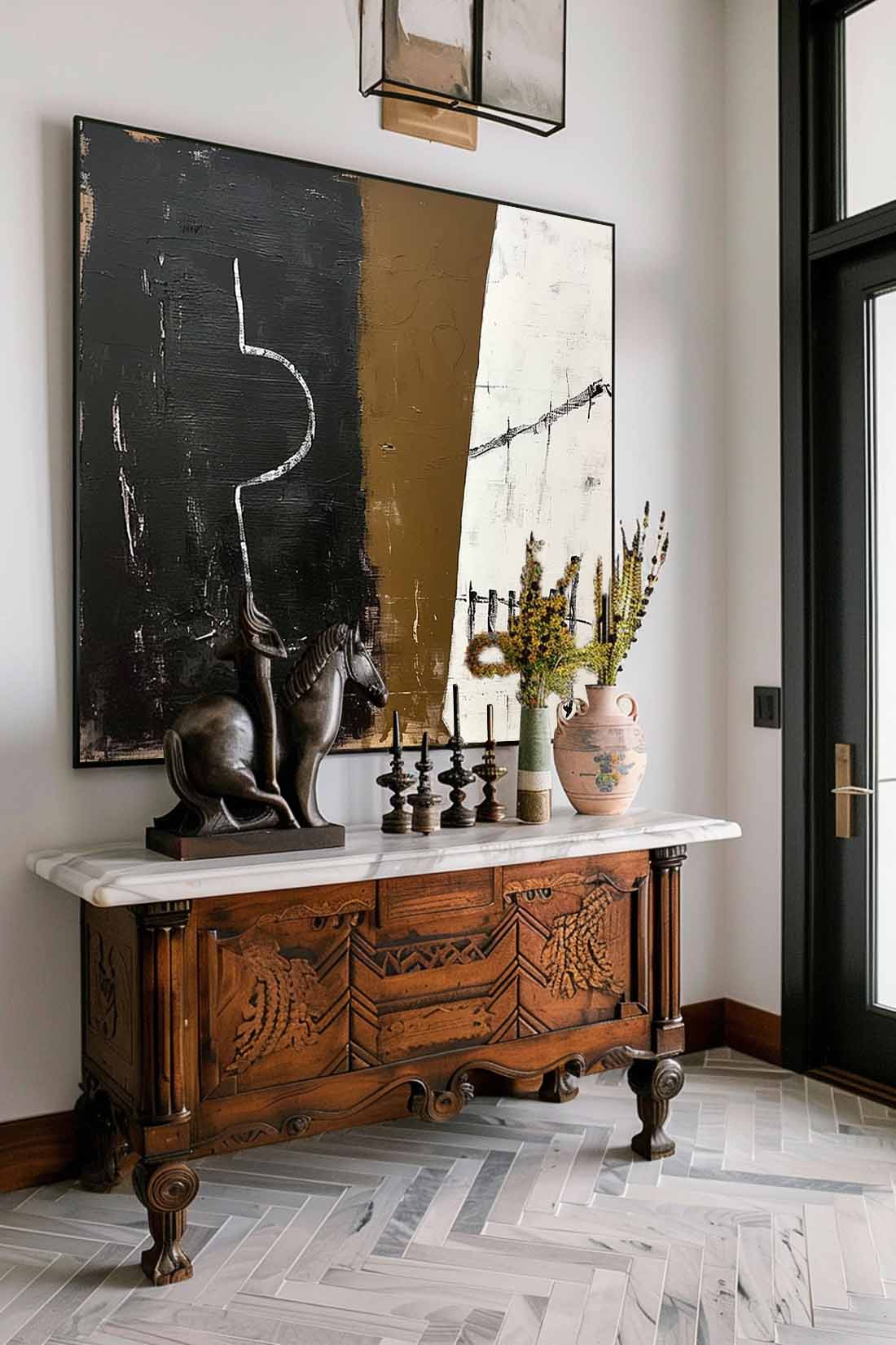 Retro Black And White Oil Painting Black and White Abstract Painting Large Vintage Black And Brown Wall Art